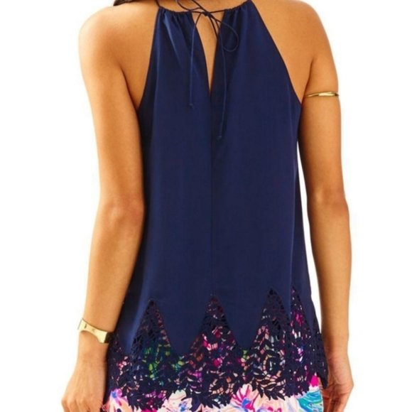 Lilly Pulitzer Diem Navy Silk Lace Hem Top - Picture 3 of 10